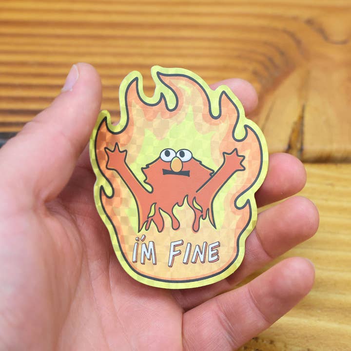 Sleazy Greetings - Wholesale Sticker - Emo Elmo On Fire I'm Fine Glitter Shiny Sticker2