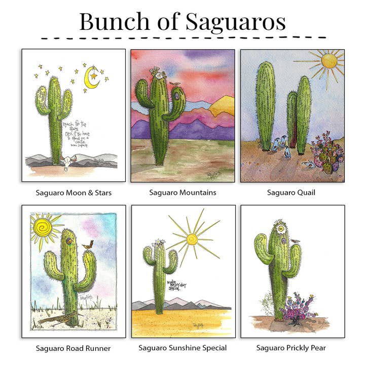 Bunch of Saguaros | Note Card Set for wholesale by Zinnia Sky Studio LLC