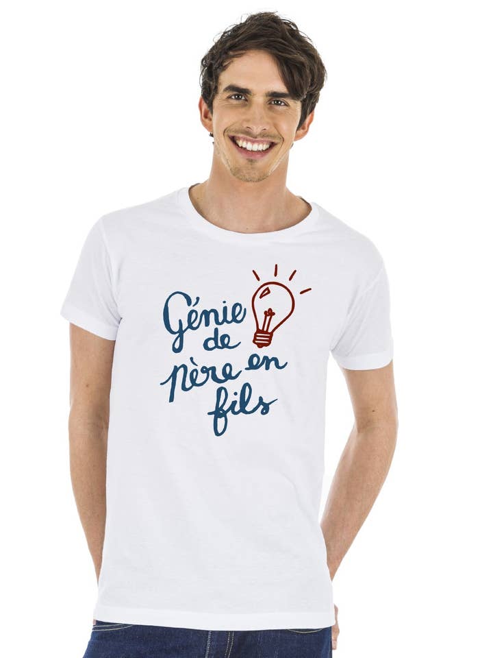 CAMISETA BLANCA HOMBRE GENIO DE PADRE A HIJO para venta al por mayor de Le Roi du T-shirt