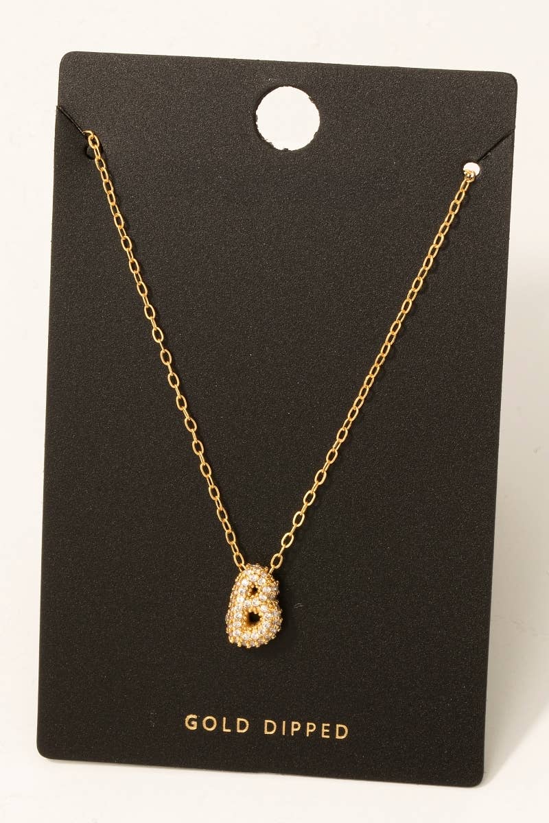 Fame Accessories - Wholesale Pendant/Charm Necklace - Gold Dipped Cz Pave Bubble Letter Pendant Necklace3