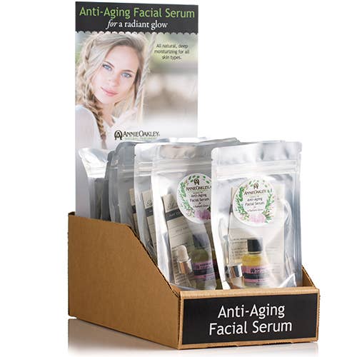 Anti-Aging Facial Serum Prepack Display for wholesale by Annie Oakley Natural Perfumery
