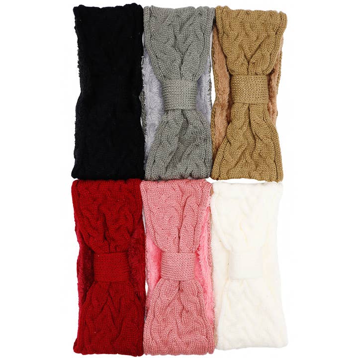 Cap Zone - Wholesale Fashion Headband - Women's - Cable Wrap Fleece Lined Braided Knitted Head Band