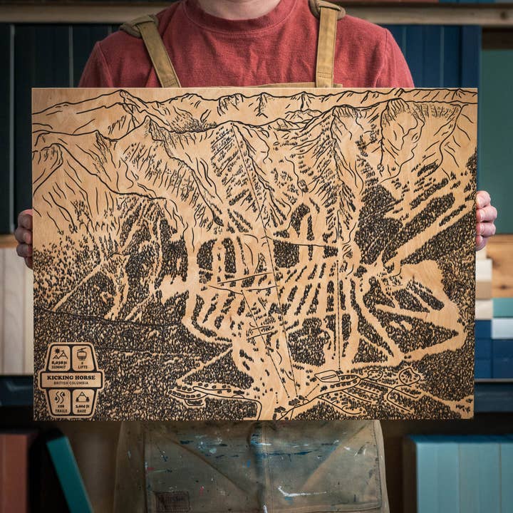 Kicking Horse, British Columbia Ski Trail Map for wholesale by Benoit's Design Co.