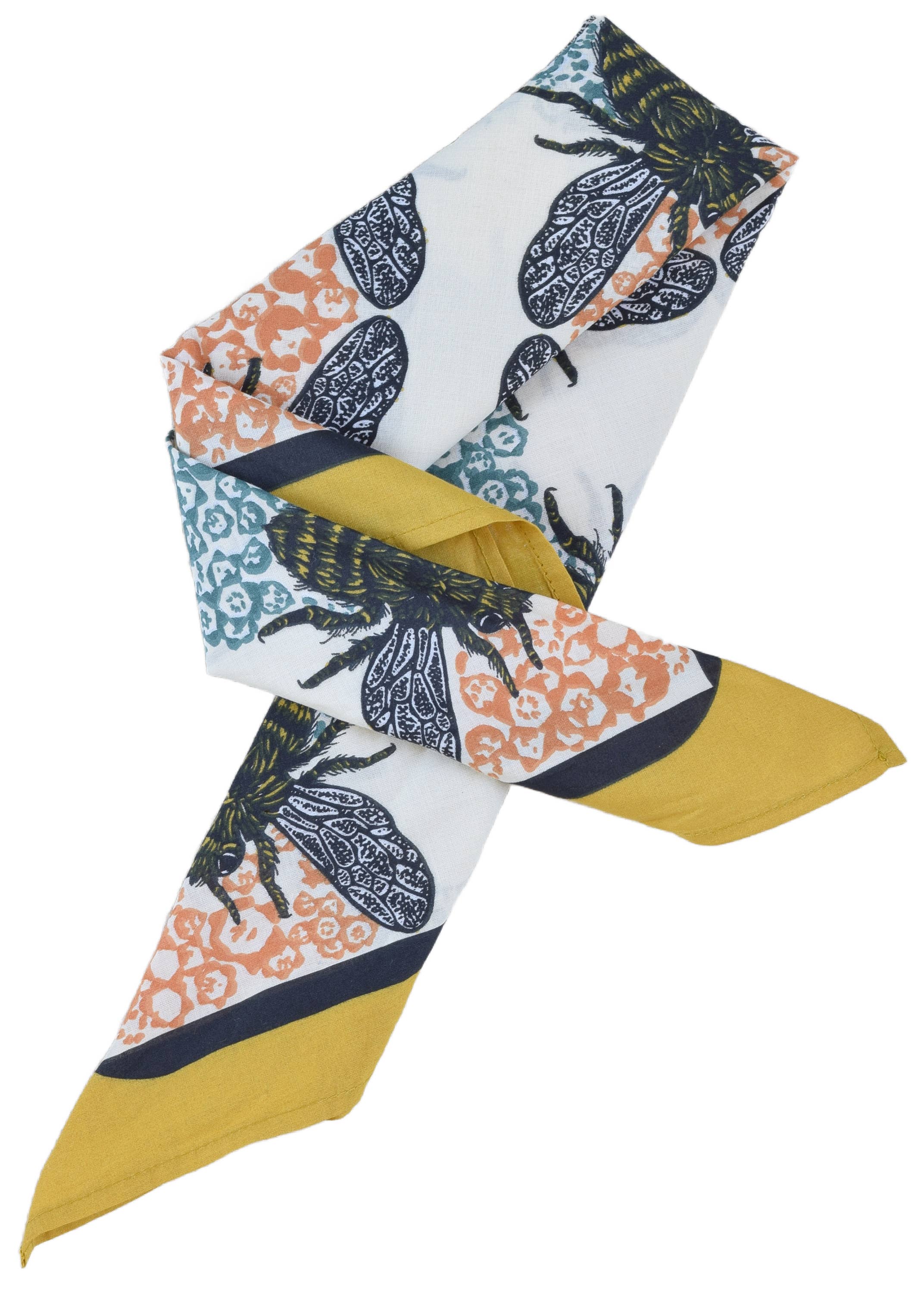 Hearth and Harrow - Wholesale Bandana - Unisex - Honeybee Bandana - 100% Cotton - Yellow Teal - Hand Printed6