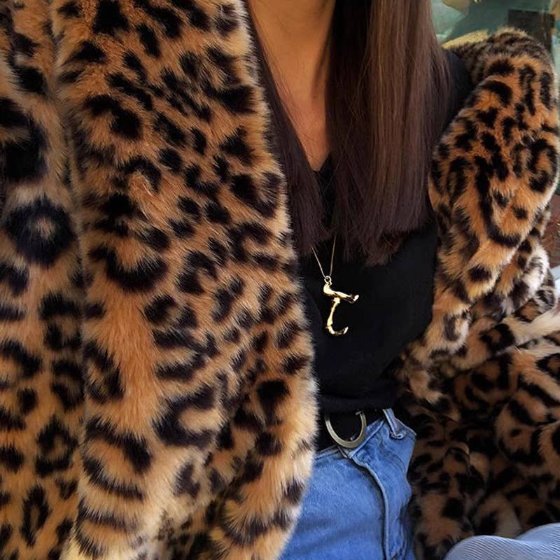Street Wild Leopard Pattern Faux Fur Long Coat for wholesale on Faire1