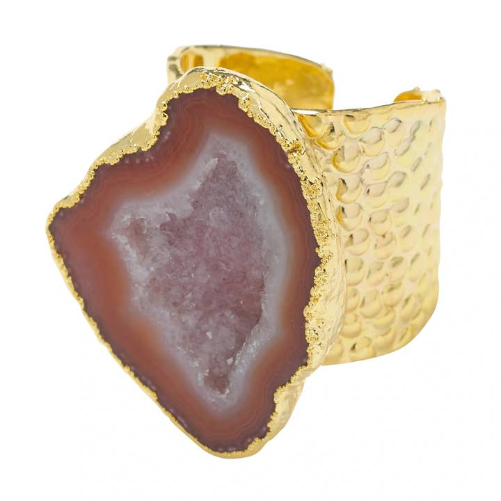 YAA YAA LONDON Anillo de declaración dorado con piedra semipreciosa de caramelo 'MEGA' para venta al por mayor de YAA YAA LONDON