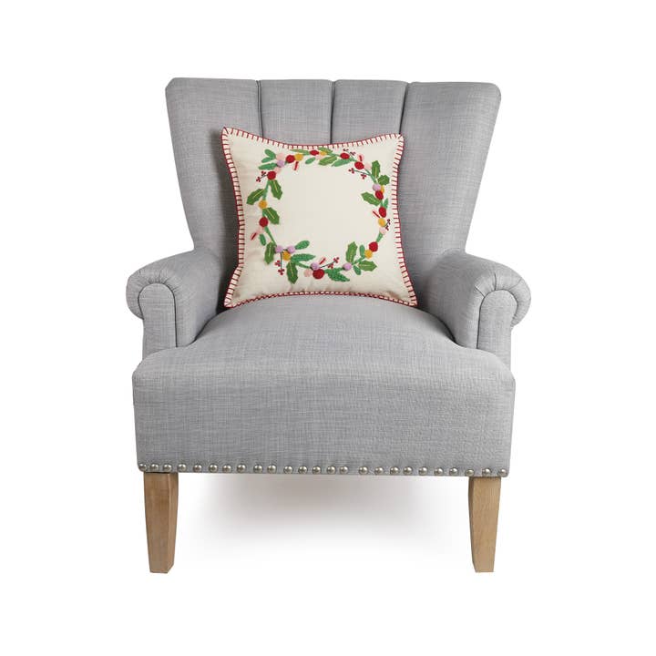Peking Handicraft - Wholesale Throw/Decorative Pillow - Boho Holiday Wreath Embroidered Pillow