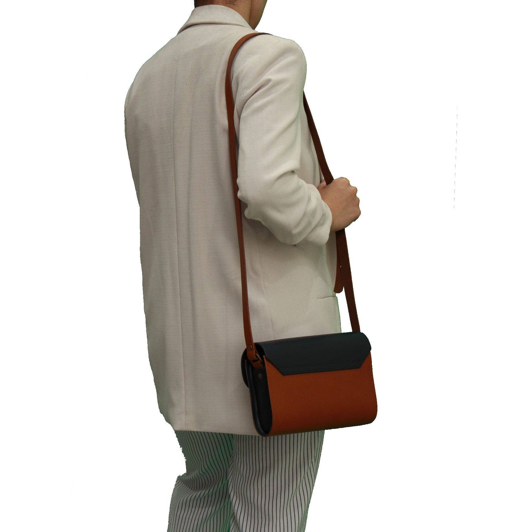 A to Z Leather – wholesale Satchel – Women's – Navy and Tan Leather Satchel - Leilani4