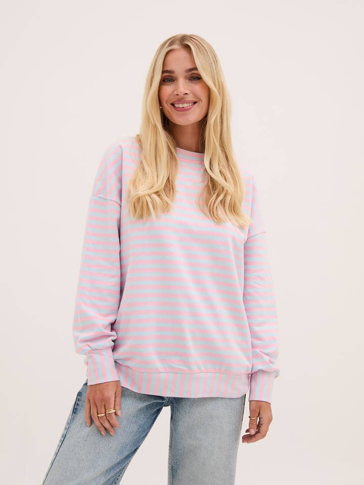 Zara Pink & Blue Lightweight Stripe Sweatshirt for wholesale by Fika