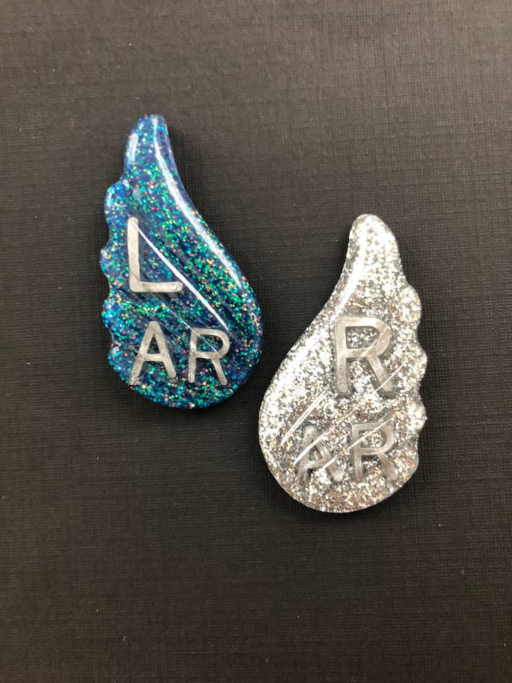 Angel Wings Xray Markers, With Initials, Glitter for wholesale by Alisha Goes Crafty
