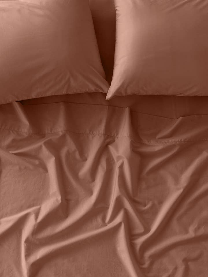 Mocha Mousse Home Organic Cool-Air Percale Flat Sheet for wholesale on Faire
