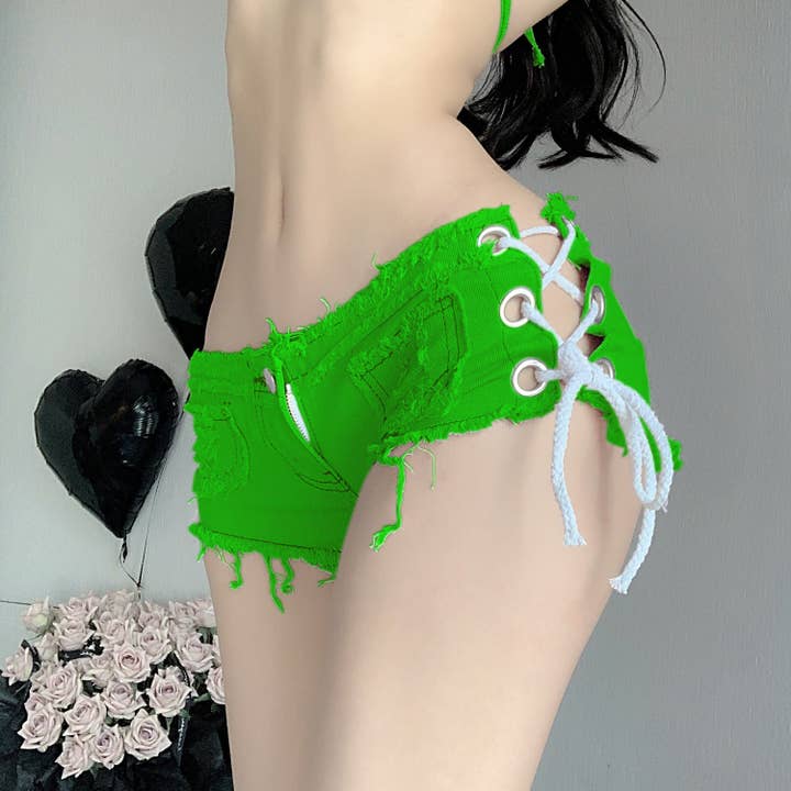 Tourtiwi – wholesale Shorts – Dam – Sexiga superkorta jeans med låg midja med snörning5