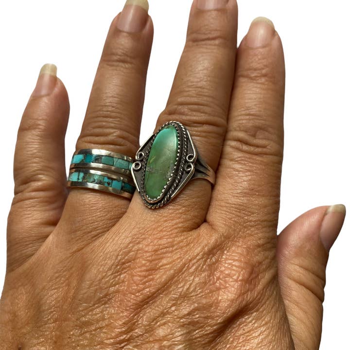 Faixas de prata esterlina incrustadas turquesa empilháveis por atacado de Hi Octane | SilverBotanica