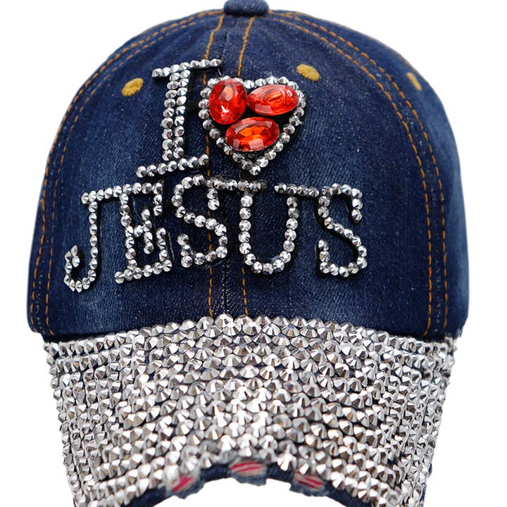 Cap Zone - Wholesale Baseball Cap - Women's - I Heart Jesus Bling Rhinestone Cotton Baseball Cap