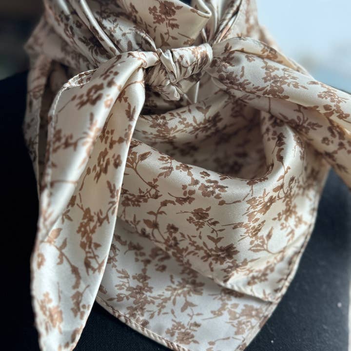 Double B Wild Rags - Wholesale Scarf - Women's - Wild Rag Tan Biege dainty floral Cowboy Western Neck Scarf Bandanna by Double B Wild Rags5