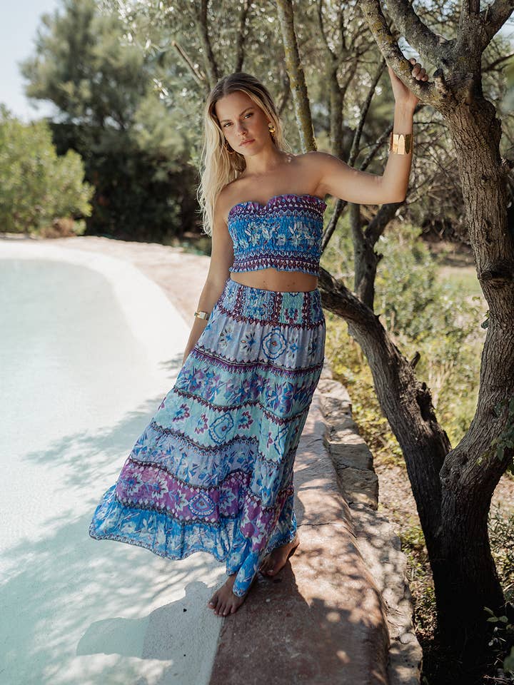 LOMBOK BLAUWE LANGE ROK voor wholesale door Piti Cuiti