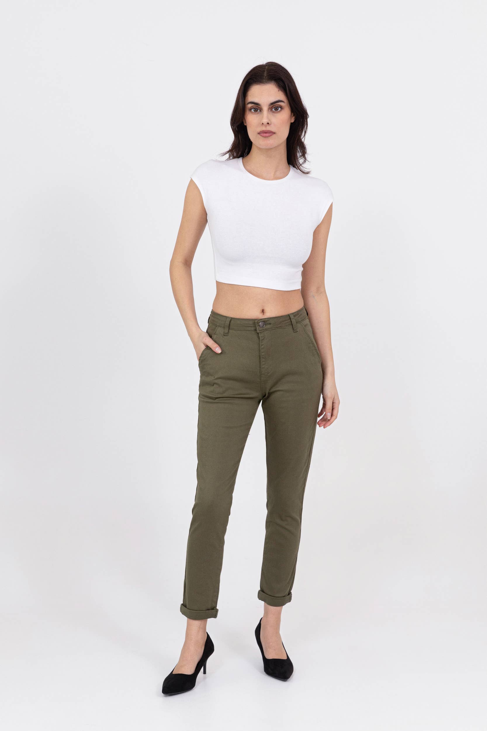 Nina Carter - Vente Pantalon – femme - Pantalon chino stretch taille haute confort Nina Carter J25030