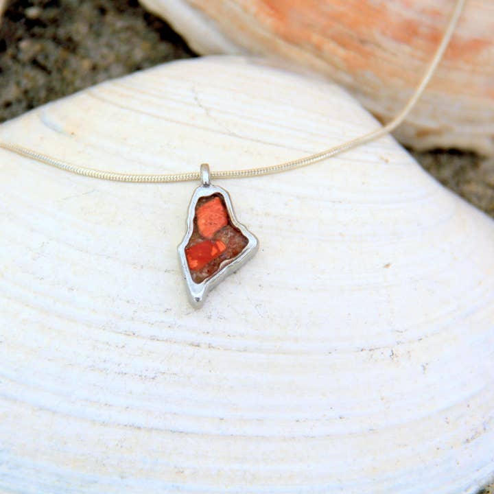 Maine Shellware - Wholesale Pendant/Charm Necklace - Hand Poured Pewter Mini Shape of Maine Pendant16