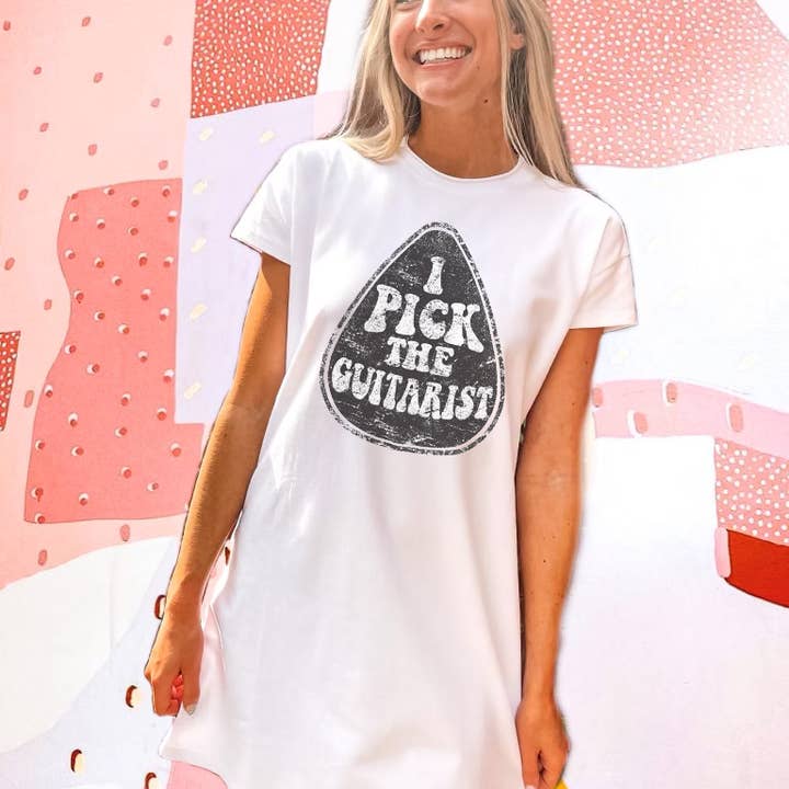 I Pick The Guitarist T-Shirt Dress for wholesale by Mamie Ruth