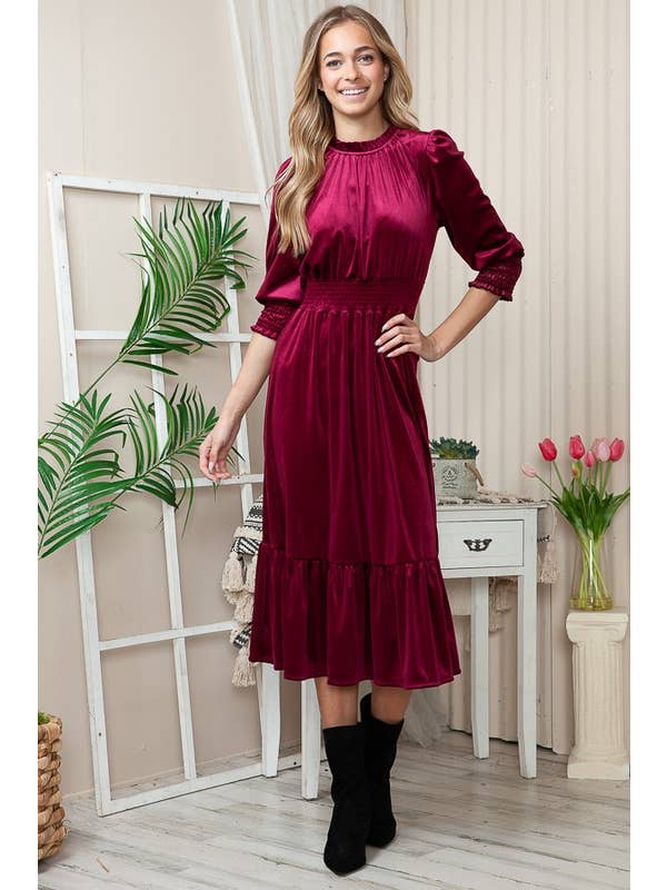 Reborn J - Wholesale Dress - Women's - Velvet Three Quarter Sleeve Midi Dress15