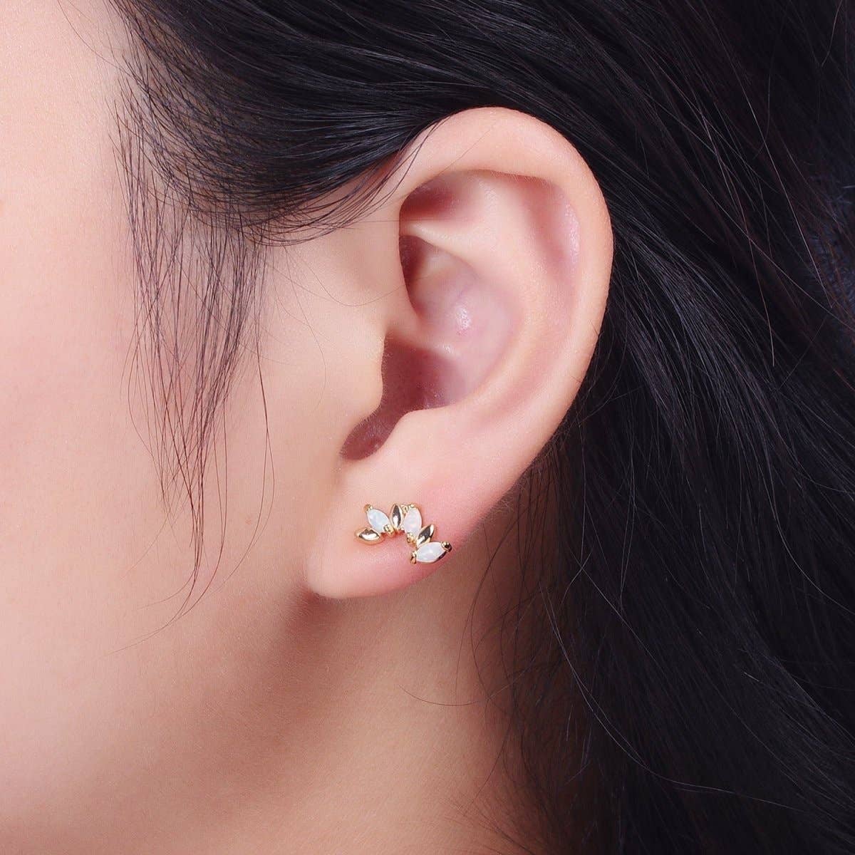 Aim Eternal - Wholesale Stud/Post Earrings - Dainty 14K Gold Filled White Opal Gold Marquise Stud Earrings | AD-1071