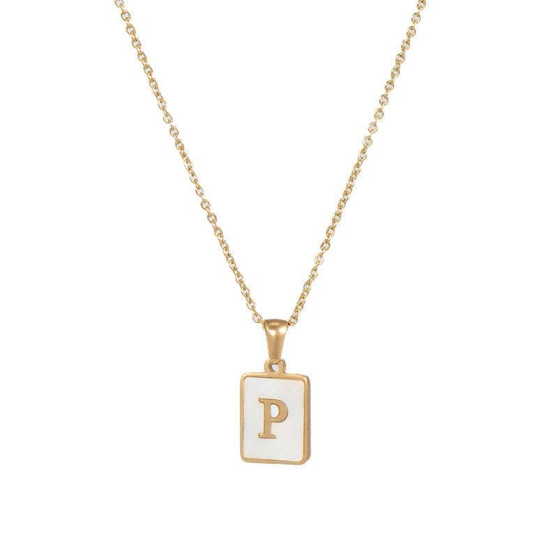 Mio Queena - Wholesale Pendant/Charm Necklace - Square Initial 18K Gold-plated Stainless Steel Necklace -FGS27