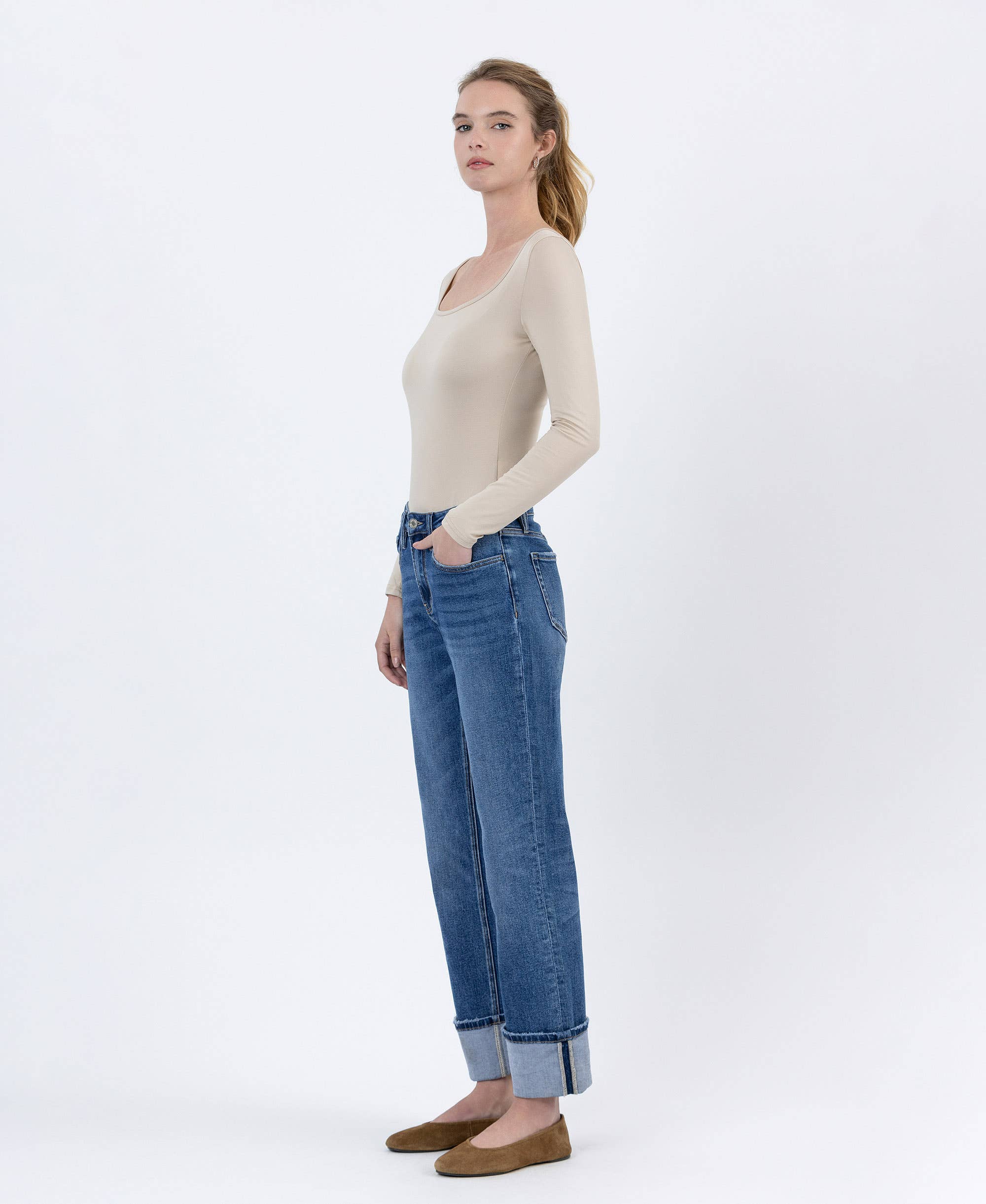 BENEFACTOR HIGH RISE CUFFED ANKLE STRAIGHT JEANS LV1608 for wholesale on Faire7