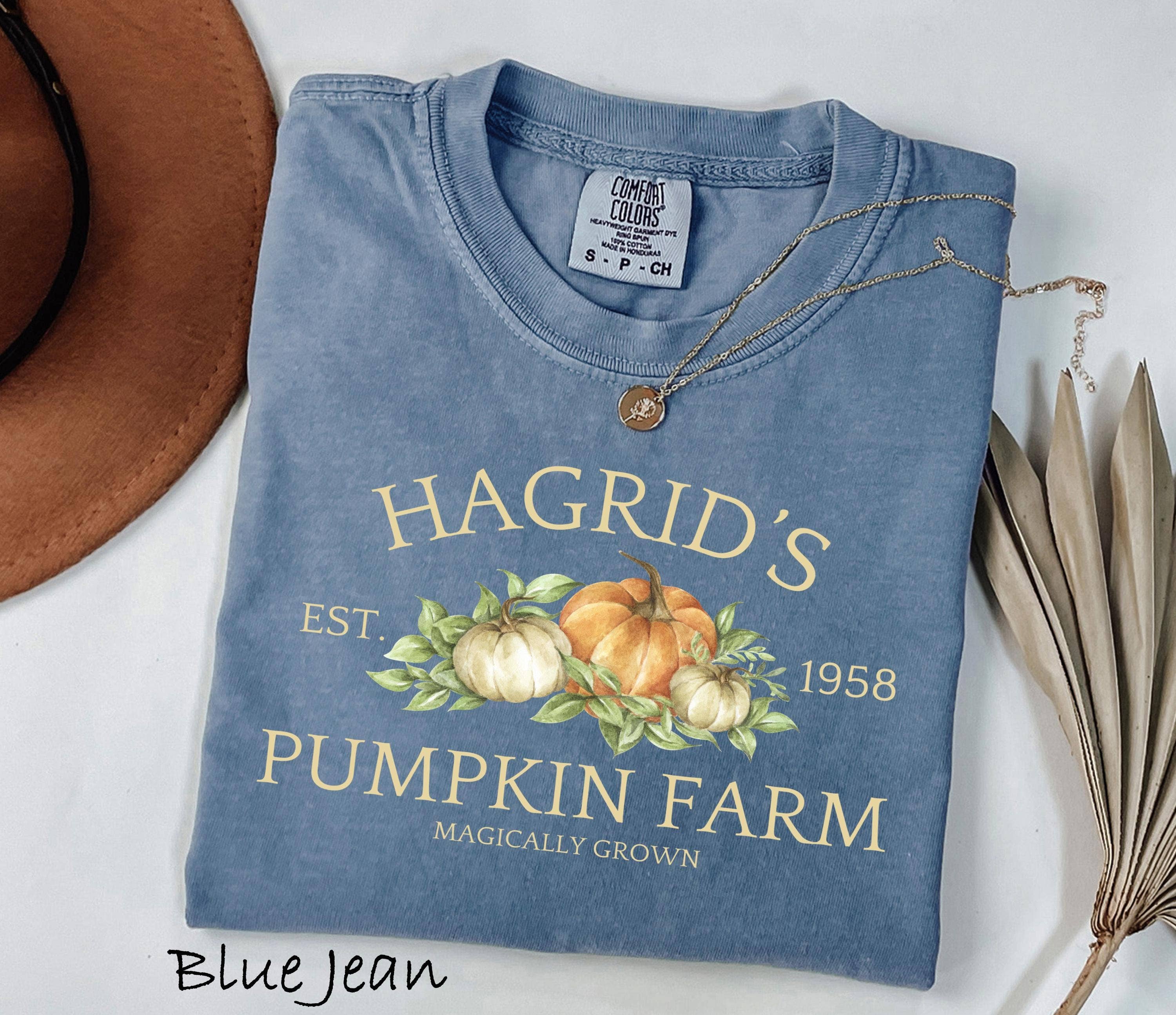 Glaime - Vendita all'ingrosso Maglietta stampata - Donna - Maglietta Comfort Colors del Campo di Zucche di Hagrid, Maglione di Zucca0