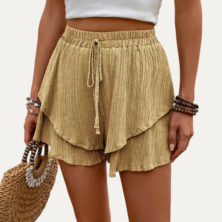 The Moment Collection - Wholesale Shorts - Women's - Actively Crinkled High-Waist Tiered Layers Mini Shorts 7