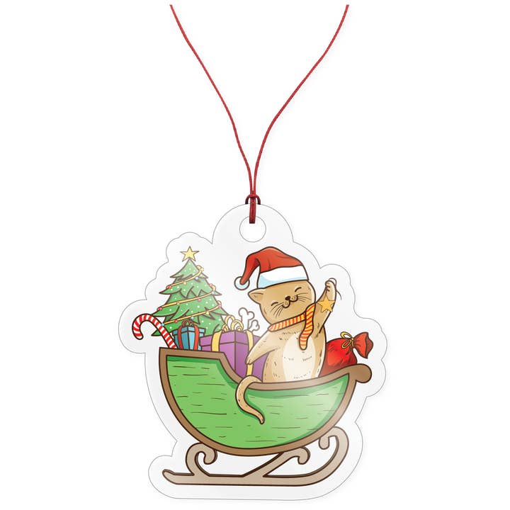 Ornament - Christmas Sleigh Cat for wholesale by Morris Magnets