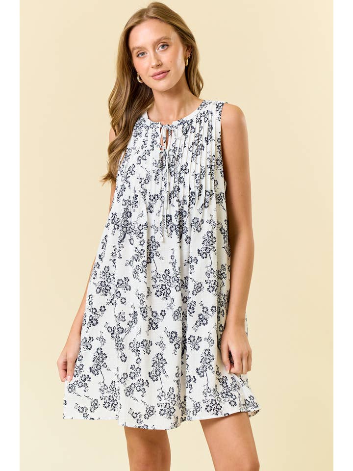 OFF WHITE PinTuck Front Sleeveless Mini Dress W/ Side Pocket - 28006D for wholesale on Faire