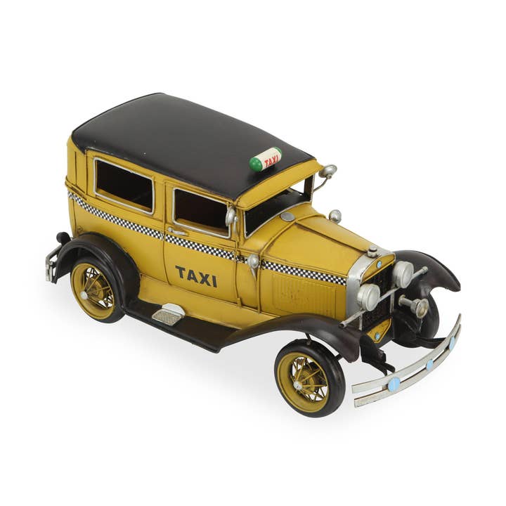 HomeRoots – Engroshandel Bordpynt – 7" håndmalet 1931 gul taxametalmodelbil0