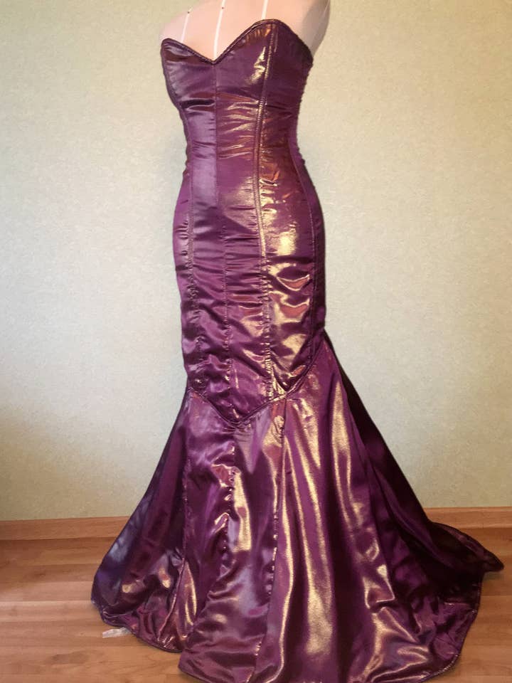 Mermaid Long Shiny Corset Dress, Liquid Metal Fabric for wholesale by corsettery