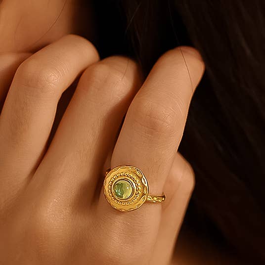 Green Malin 18K Gold Non-Tarnish Round Stone Ring for wholesale on Faire