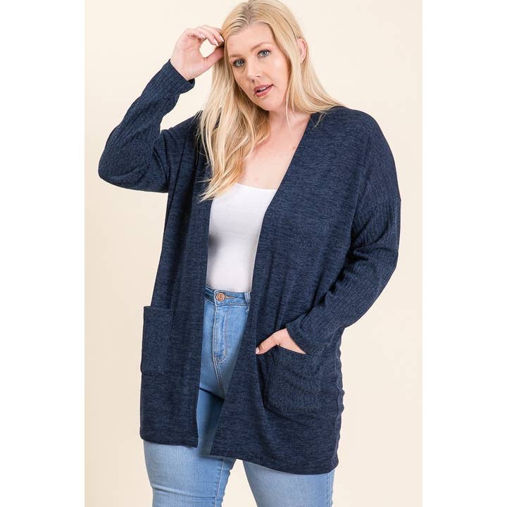 Cardigan kimono à devant ouvert en tricot côtelé Plus pour la vente par Reborn J