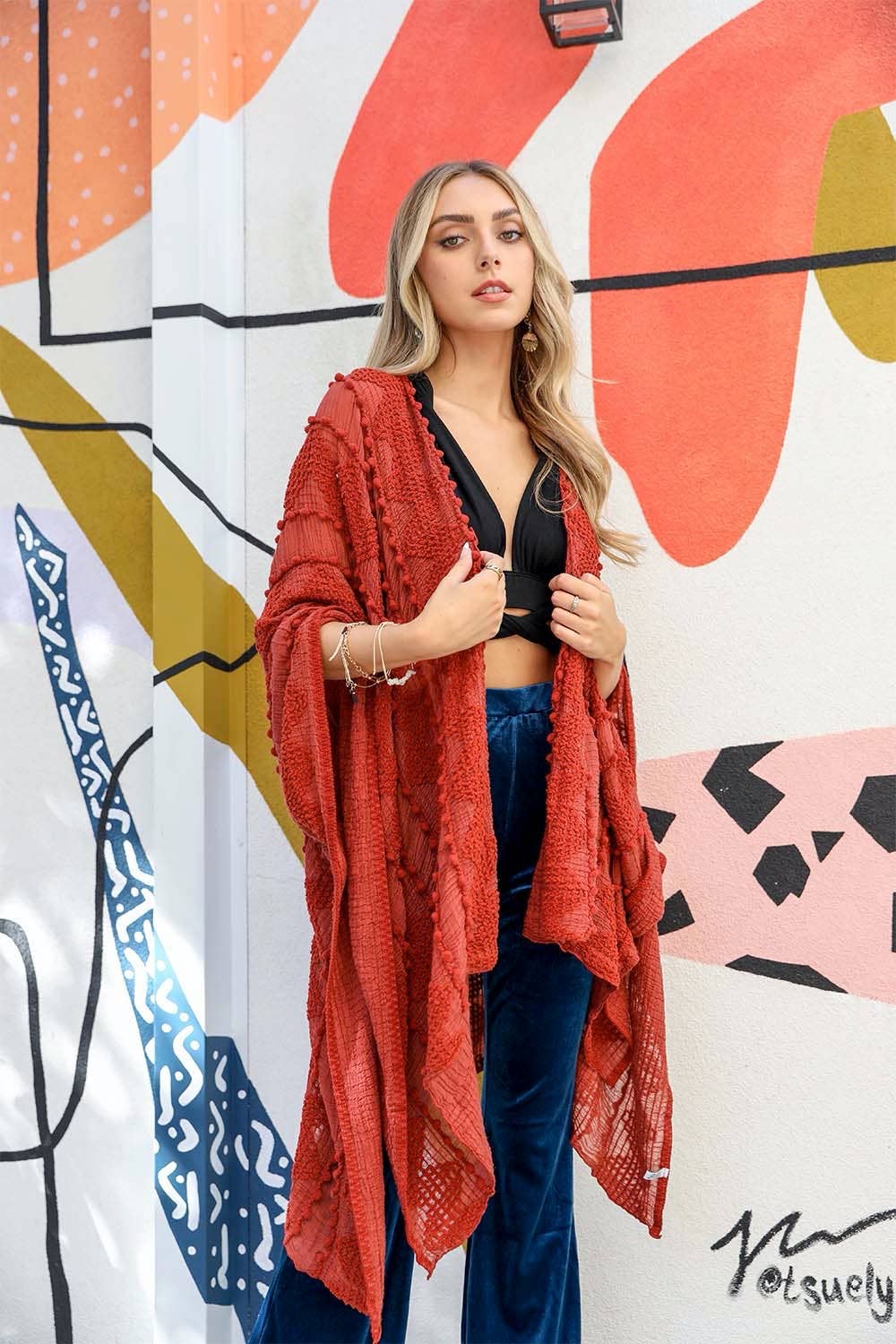 Leto Accessories - Wholesale Kimono – Women's - Embroidered Zig Zag Soft Kimono ⚡️ - Cover Up