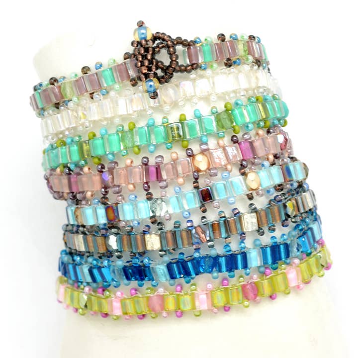 Dunitz & Company - Wholesale Beaded Bracelet - Skinny Beaded Bracelets with Crystals & Square Glass Beads