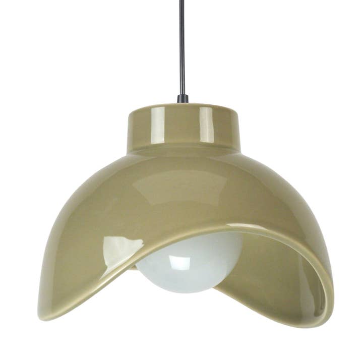 Lámpara colgante KOM en cerámica verde caqui con forma de cúpula para venta al por mayor de Tosel Shop