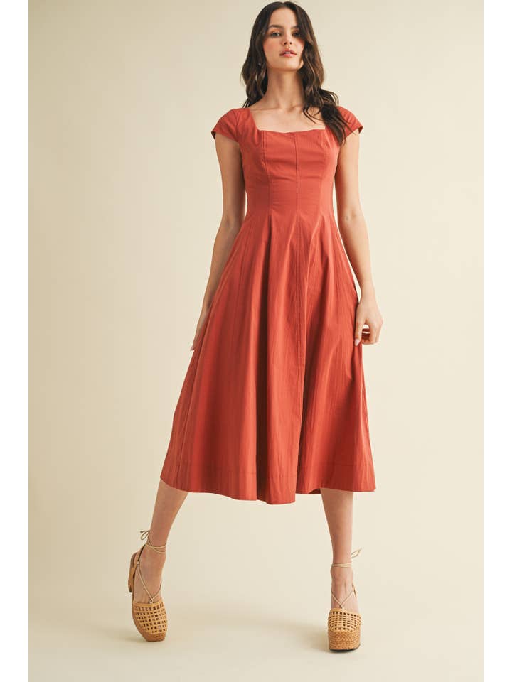 Mustard Seed - Wholesale Dress - Women's - SQUARE NECK CAP SLEEVE A LINE DRESS