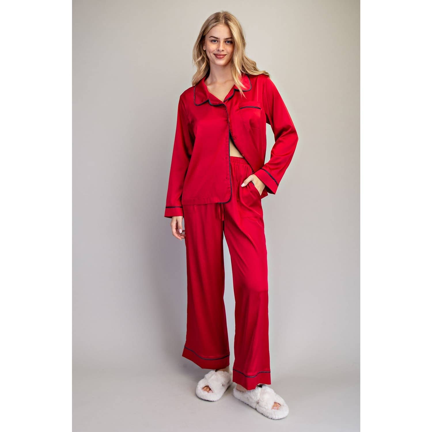STYLE USA - Vente Haut et bas de pyjama – femme - Ensemble de détente en satin5