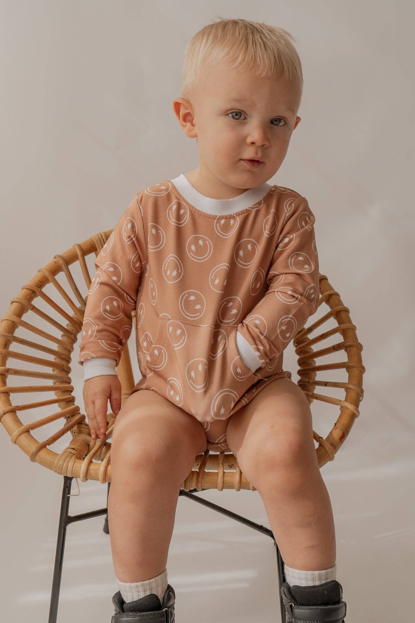 Annie Bean & Co - Wholesale Jumpsuit - Baby - Rad Smiley | Sweatshirt Romper Daywear