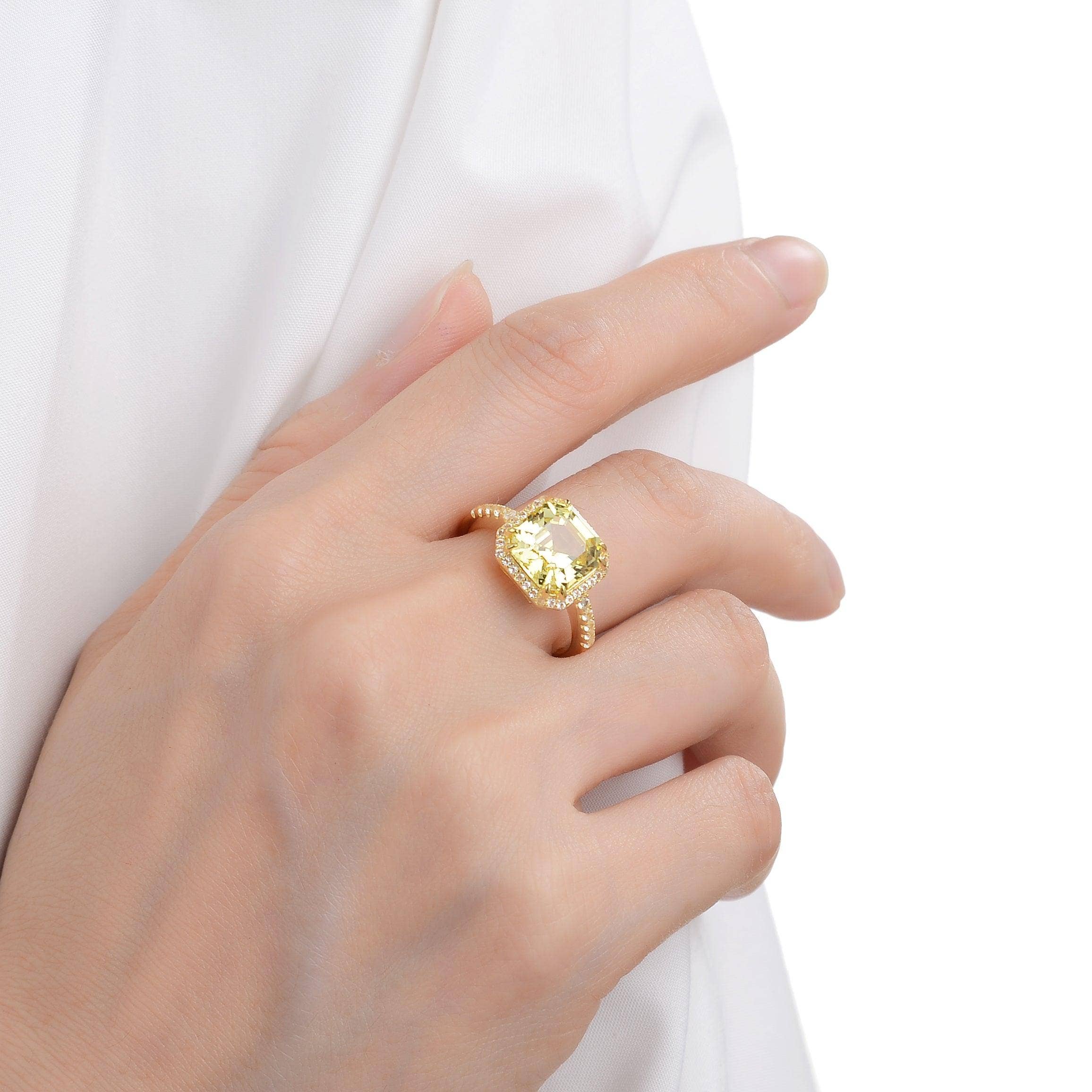 FCJ Jewelry LLC - Wholesale Multi-Stone Ring - Gold Plated Silver Created Yellow Sapphire Halo Ring4