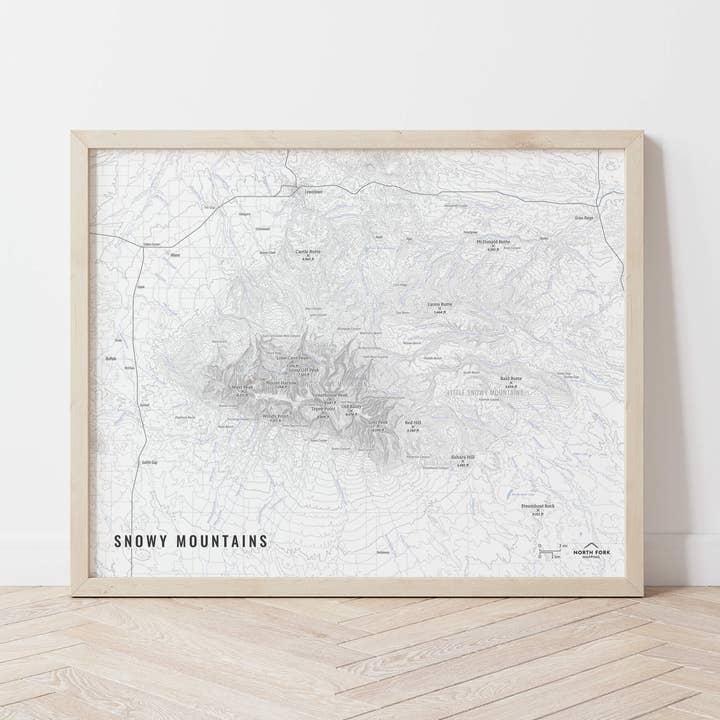 Snowy Mountains Map for wholesale by North Fork Mapping
