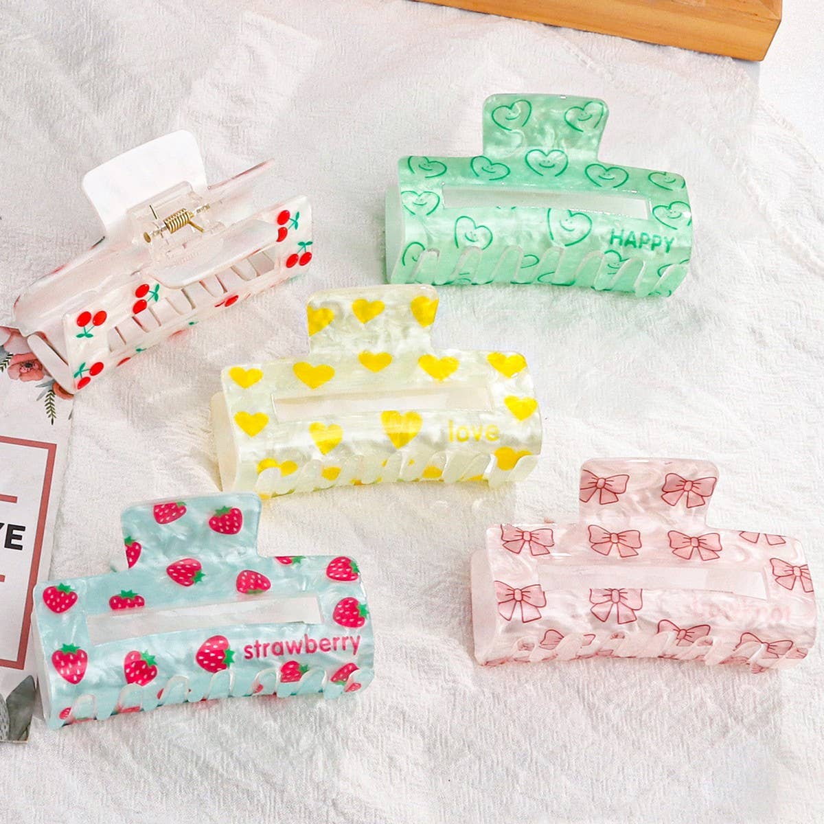 NINEXIS - Wholesale Hair Clip - Women's - CWAHA1610_CHERRY HEART STRAWBERRY RECTANGLE HAIR CLAW CLIP9