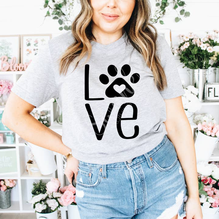 Love Dog Paw Print Graphic Tee for wholesale by Swank Clothing Co