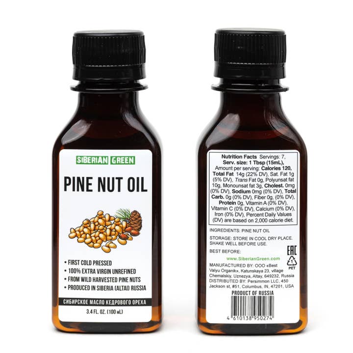 SiberianGreen - Wholesale Bath/Body Oil - Siberian Pine Nut Oil | 100% Natural Extra Virgin Cold Pressed 100 ml 3.4 fl oz | Unrefined Raw Wild Harvested Exclusive Omega-6