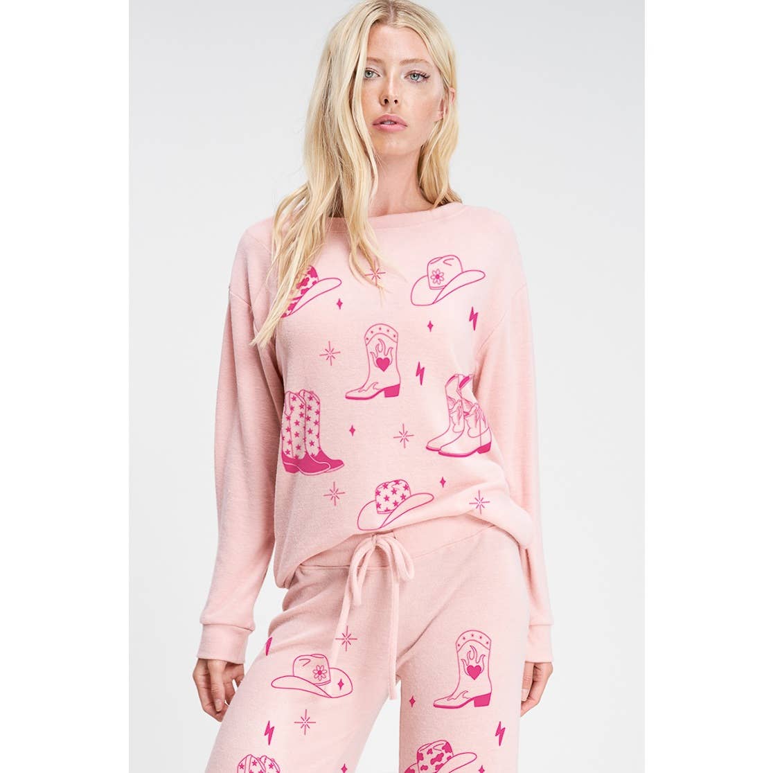 Phil Love - Wholesale Top & Pant Set (NOT Loungewear) - Women's - Cowgirl boots print soft  loungewear set p8