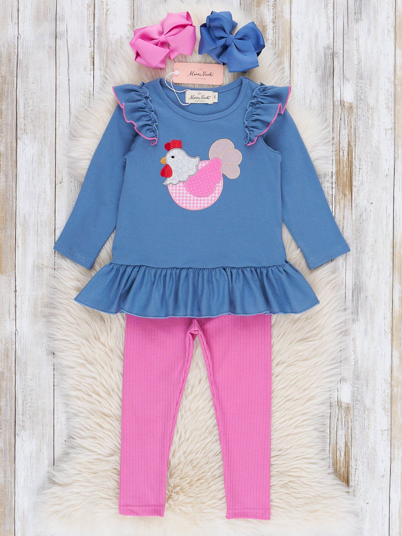 Marie Nicole Clothing - Wholesale Top & Leggings Set - Kids - Feathered Friend Ruffle Outfit0