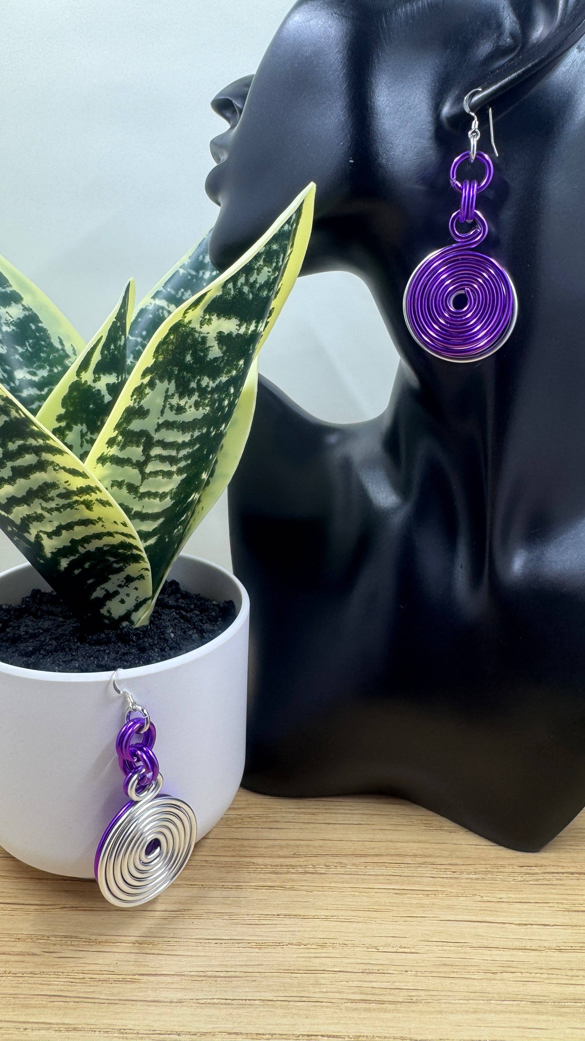 Jewelry With Me - Wholesale Dangle Earrings - Silver and Purple Double Disk Earrings with Sterling Silver Ear Wires2