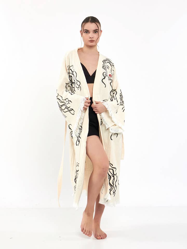 Yaz Concepts – Engroshandel Kimono - Dame – Hvide kvinder ansigt badekåbe kimono kjortel kaftan coverup kjole10